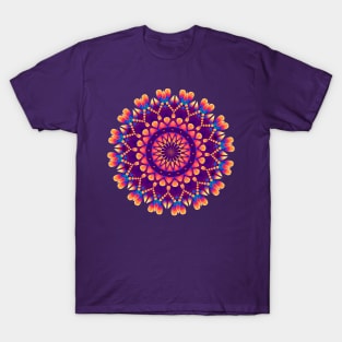 Vibrant Purple and Orange Floral Mandala T-Shirt